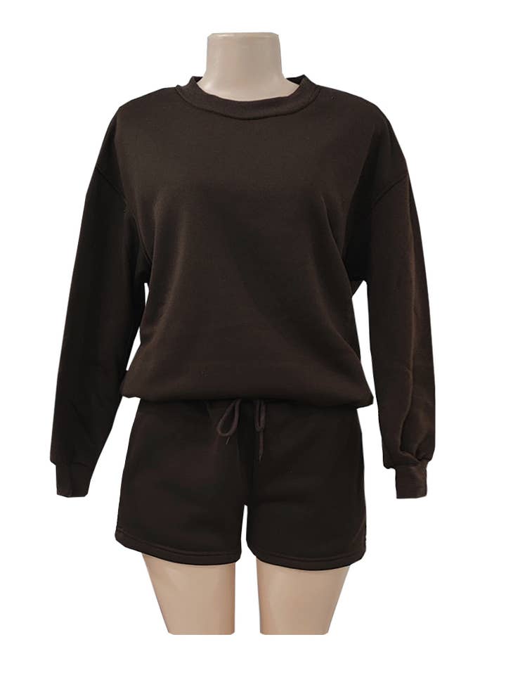 Rosa Clothing - Wholesale Lounge Set - Women's - Loose Casual Crewneck Sweatshirt Shorts Set