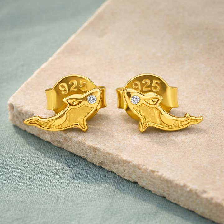 Jay Jools - Wholesale Stud/Post Earrings - Killer Whale Silver Studs 18k Gold Plated Moissanite Jewelry5
