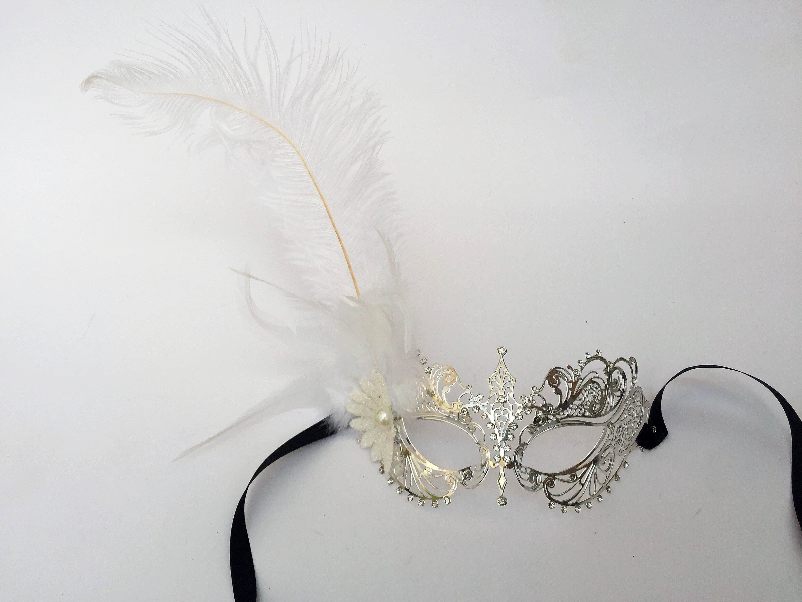 Mardi Gras Creations - Wholesale Costume - Women's - Metal Laser Cut Mask With Side Feathers2