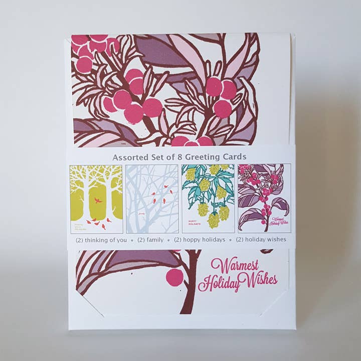 Winter Birds Assorted Holiday Greeting Card Set of 8 for wholesale by Little Green