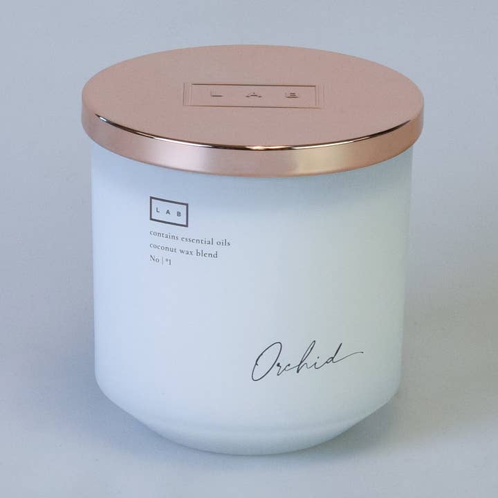 Orchid Double Wick Pot/gevulde kaars, geur van Mokara Orchid voor wholesale door LAB Candles
