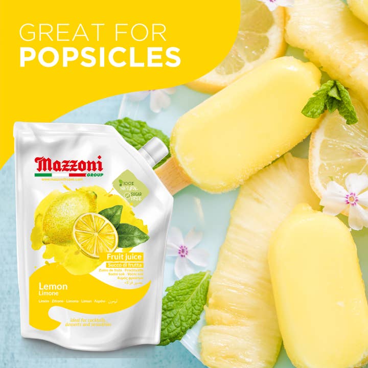Wholesale Italian Food - Wholesale Fruit Juice - Mazzoni,Real Lemon Juice, 100% Pure Lemon, Just Juice, No Sugar Added, 2.2 lb