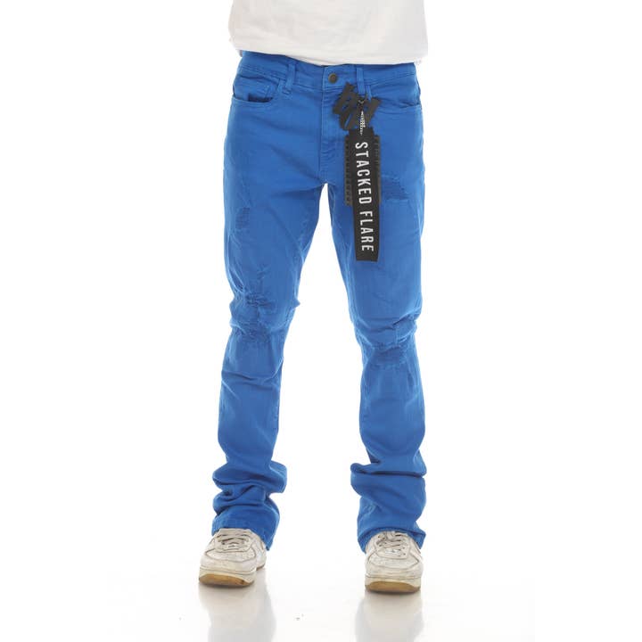 Stylo - Wholesale Jeans - Men's - Royal Blue Stacked Flare Jeans