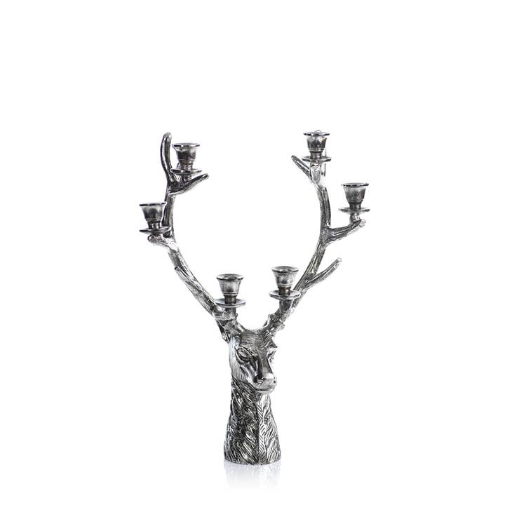 Zodax - Wholesale Candle holder - Stag Head 6-Tier Candleholder - Silver Antique