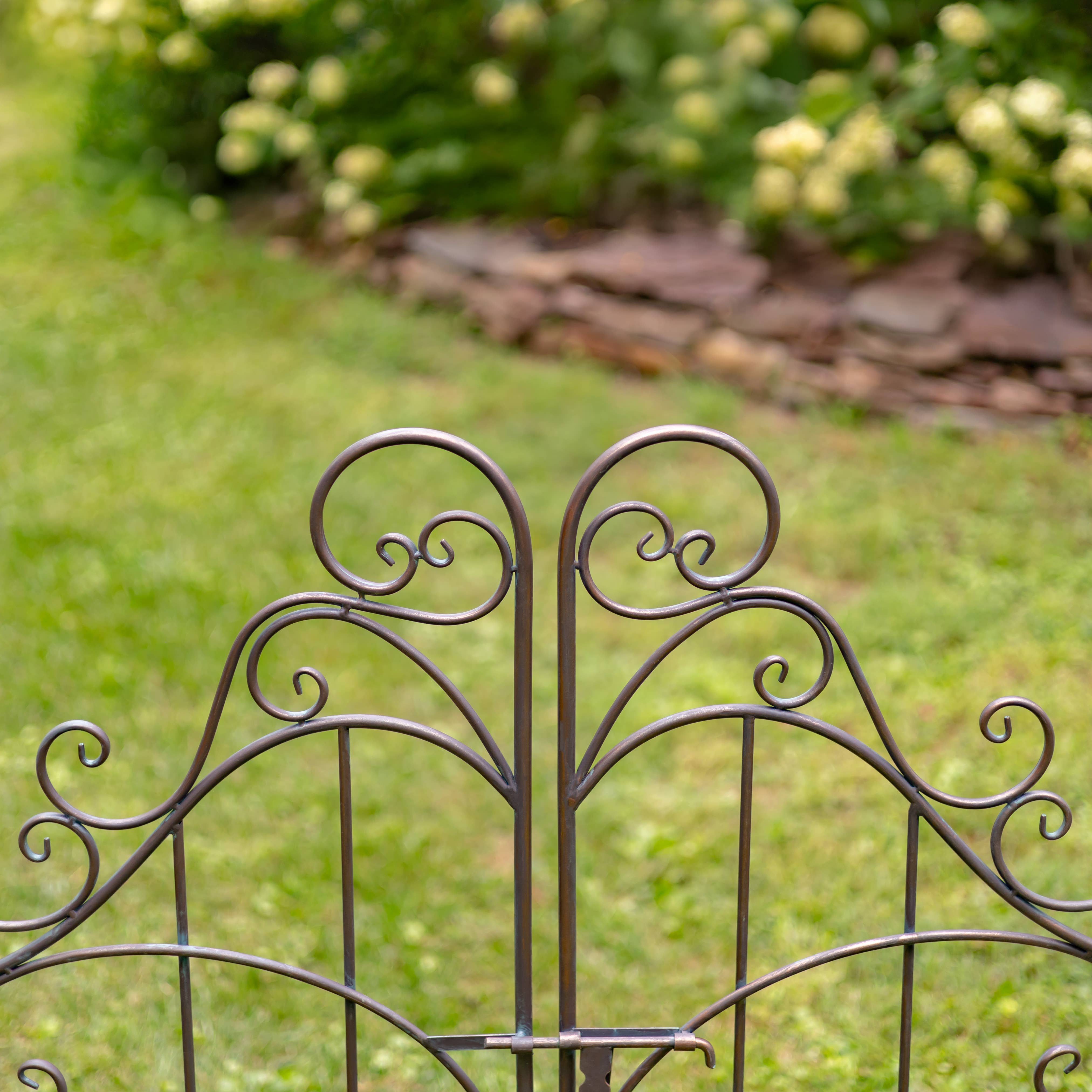 Zaer Ltd. International - Wholesale Outdoor Ornament/Decor - Iron Garden Gate w/Side Plant Stands "Stephania" in 3 Colors7