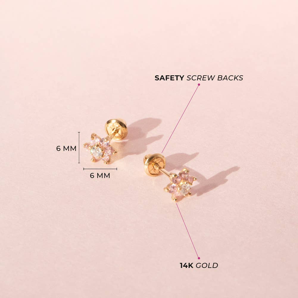 In Season Jewelry – Engroshandel Smykker - Børn – 14 k guld Cubic Zirconia blomst baby/småbørn/børn ørering7
