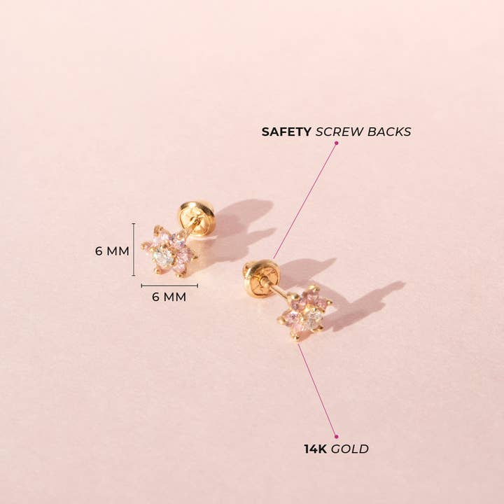 In Season Jewelry – Engroshandel Smykker - Børn – 14 k guld Cubic Zirconia blomst baby/småbørn/børn ørering7
