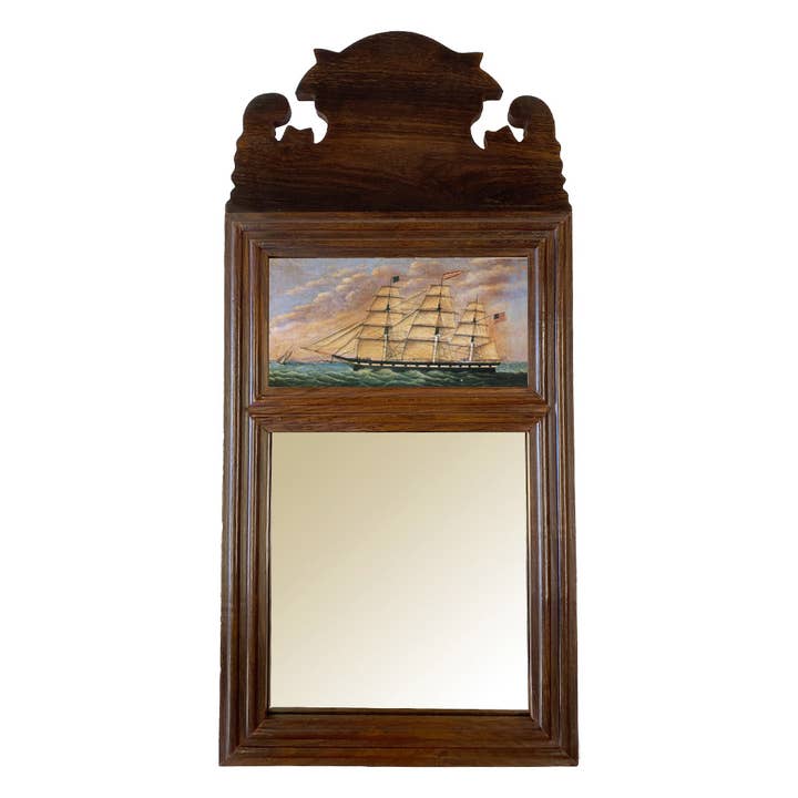 Wood Framed Mirror with Print of George West Ship, 18-3/4" for wholesale by Madison Bay Co. - Historical Home Decor Reproductions