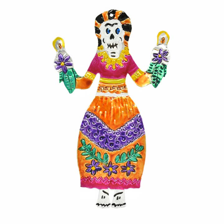 Day of the Dead Tin Skeleton Plaque Wall Ornaments 7" for wholesale by Sanyork Fair Trade