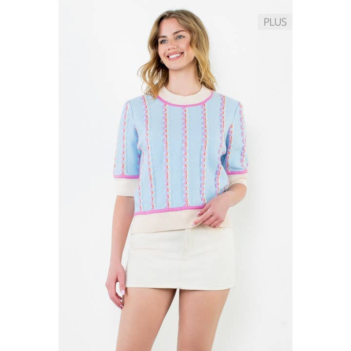LIGHT BLUE /Size XL/ Short Sleeve Knit Top for wholesale on Faire