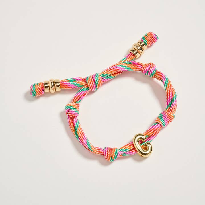 ASST Premium Multicolor Rope Initial Bracelet with Gold Letter Charm – Adjustable Luxury Cord Monogram Bracelet for wholesale on Faire13