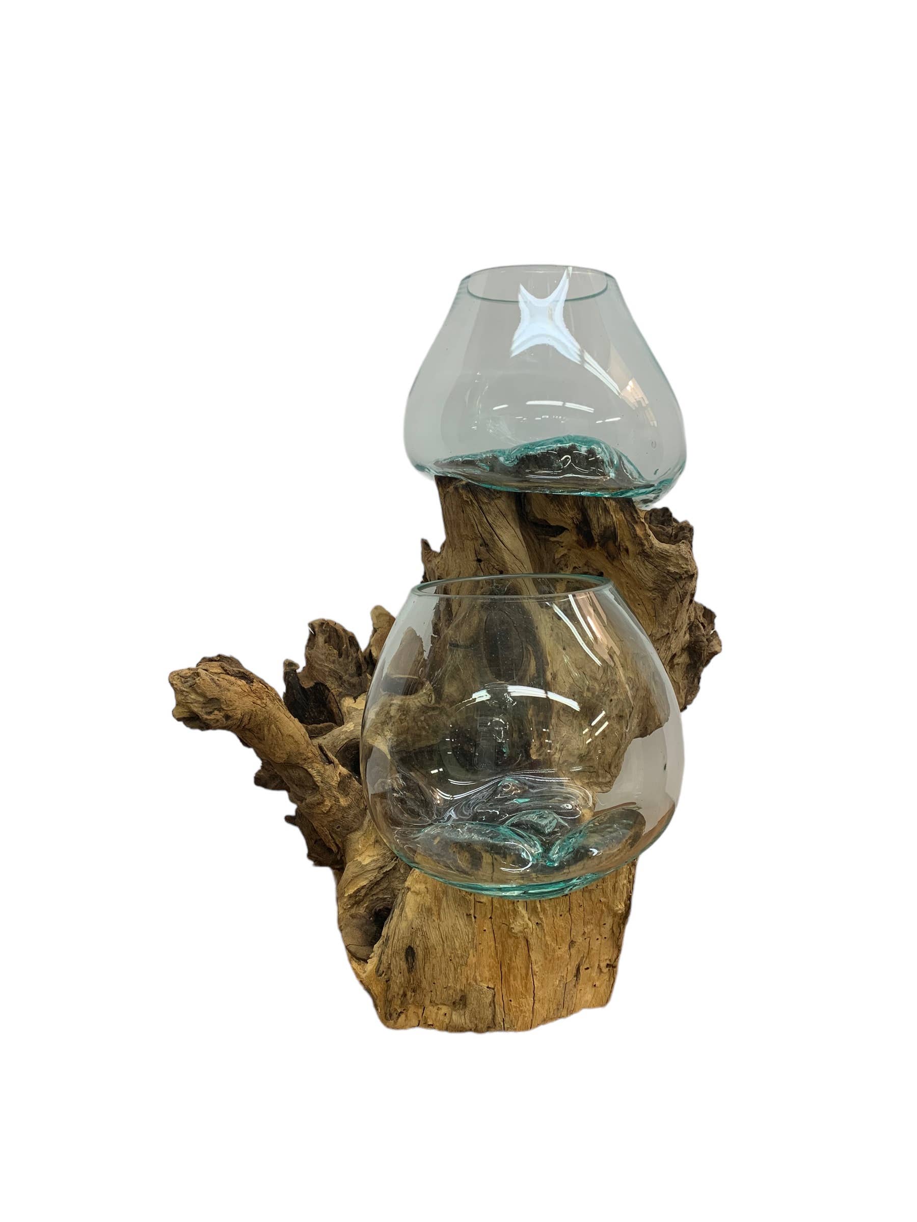 Asia West - Wholesale Terrarium - Double Terrarium-Molten Glass on Wood4