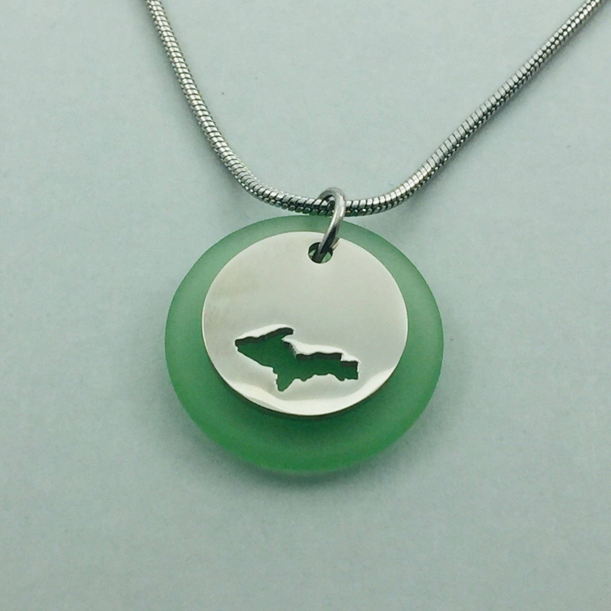 Be Inspired UP - Wholesale Pendant/Charm Necklace - Michigan Cutout Beach Glass Pendant3