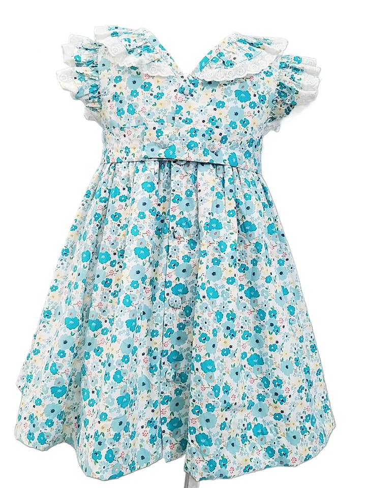 PHLONA - Wholesale Dress - Kids - Blue Floral Smocked Little Girl Dress