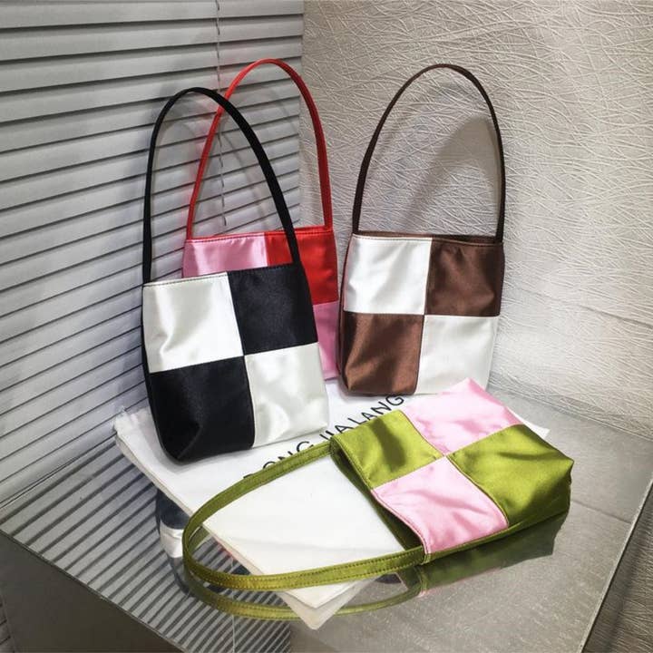 SueSilkHK – wholesale Shoulder bag – women's – Elegant Vintage Style Satin Colorblocking Women's Bag - With Featured Synthetic Fabric12