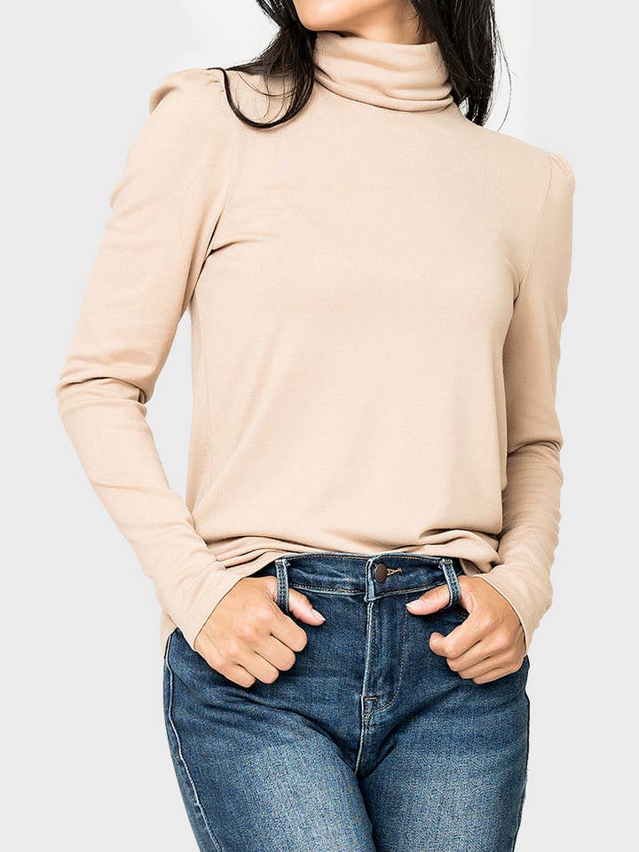 Camisola Alta Essential Gola Soft Top em malha com manga puff por atacado de Gibsonlook