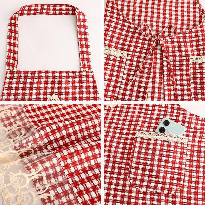 ACCITY - Wholesale Apron - Plaid Lace Princess apron with pockets bulk_CWMM2042
