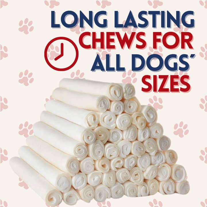 Fresh Farms Pet - Wholesale Pet treats – Dog - Premium Rawhide Economy Box: 2 Bags 20PK 9-10" Rolls + 1 Bag 50PK 5-6" Rolls6