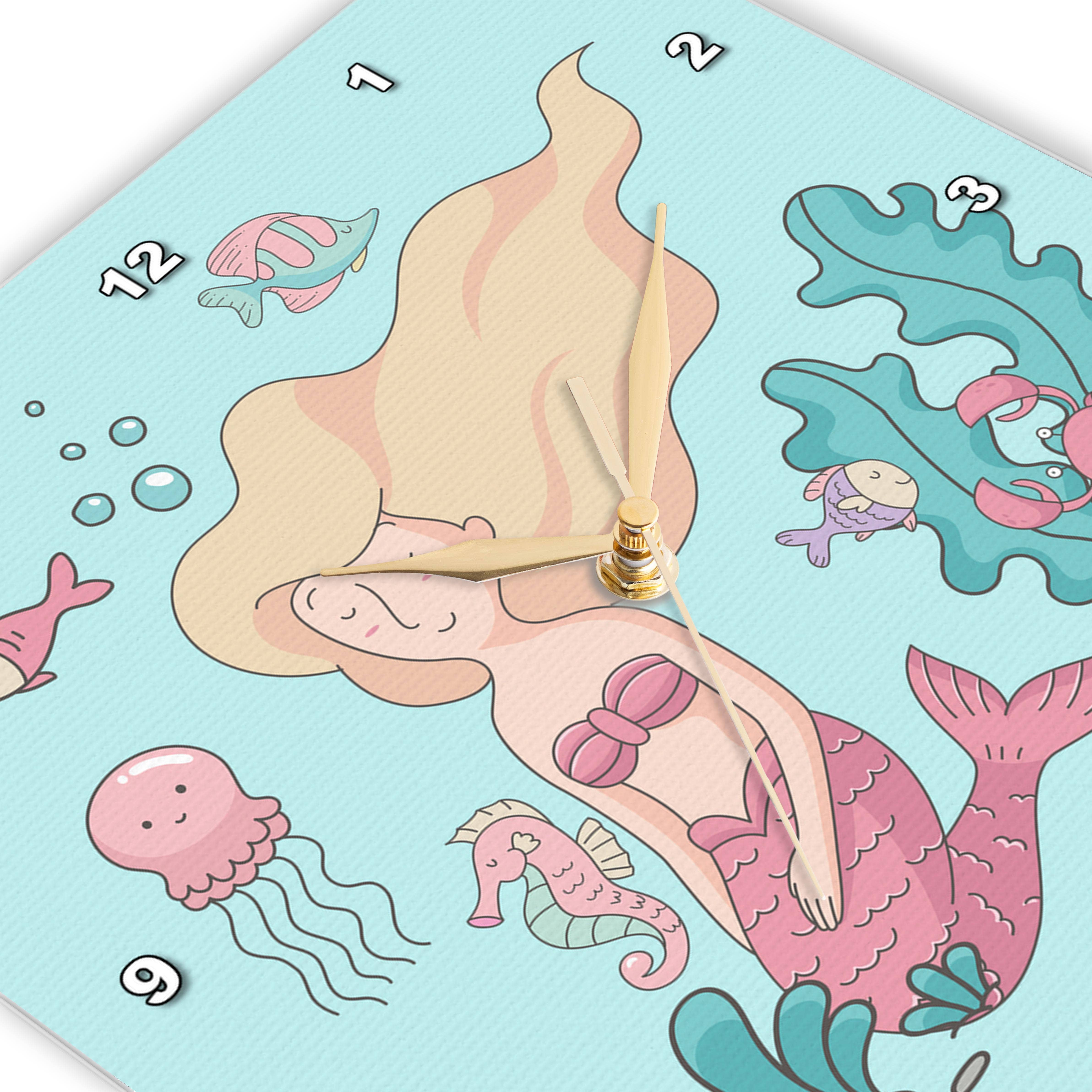 3dRose - Wholesale Wall Clock - 3dRose, Ocean Underwater Mermaid and Animal Illustration for Kids, Wall Clock2