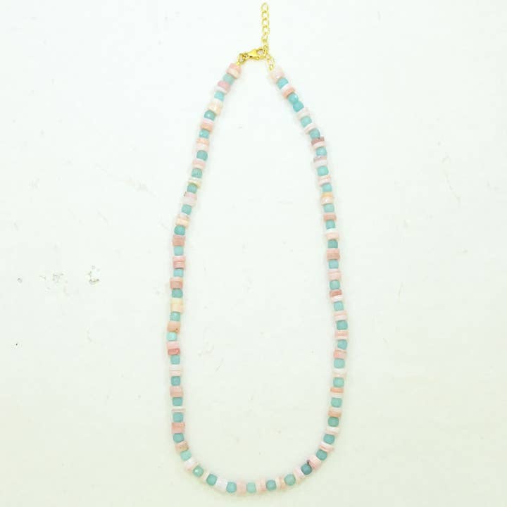 Schmuckoo Berlin - Vente Collier de perles - Collier long en argent 925 avec or, opale rose naturelle et amazonite2
