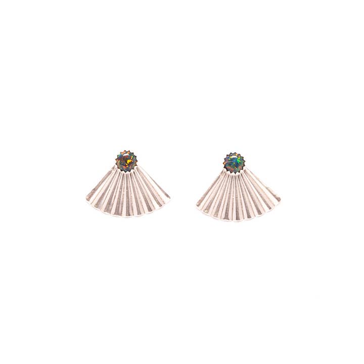 Silver Mini Pleat Jacket Earrings with Black Opal Studs for wholesale by Michelle Starbuck Designs