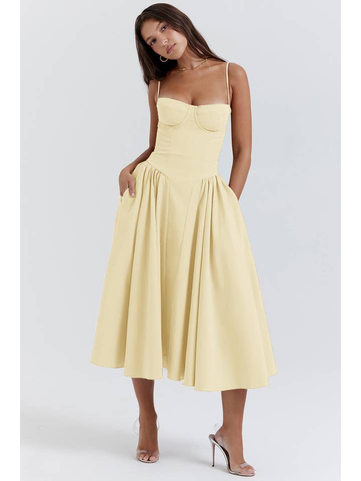 Sweetkama - Wholesale Dress - Women's - String Shoulder Solid & Floral Ladies Dress 2552825