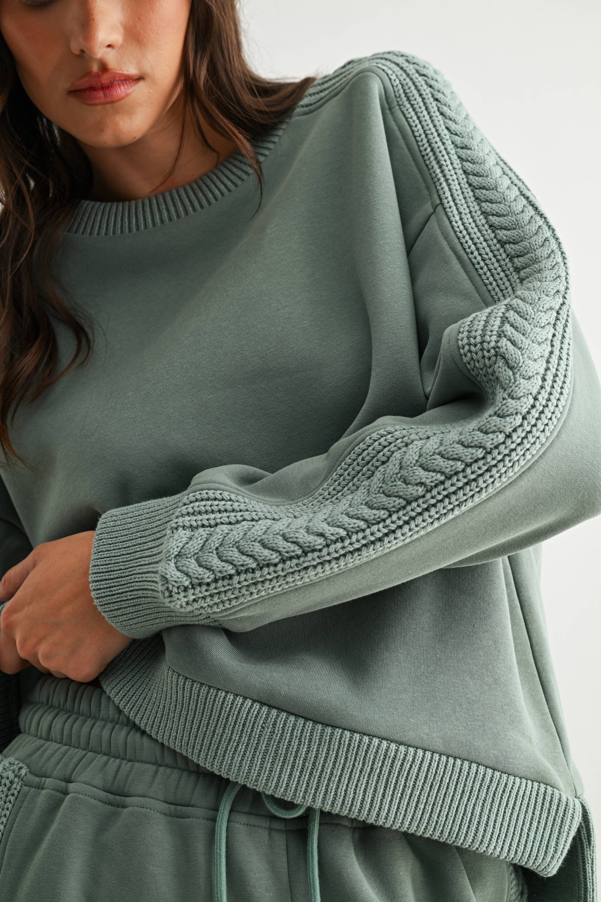 Camellia – wholesale Tops set – Women's – CS10248E CABLE KNIT TRIM OVERSIZED LOUNGE SET38