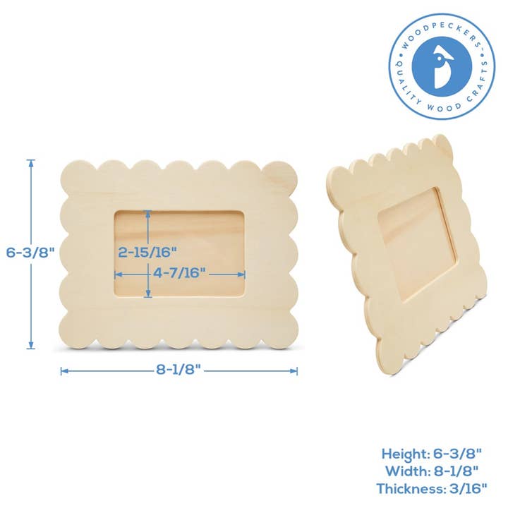 Woodpeckers Crafts - Wholesale Picture Frame - Unfinished Wood Scalloped Photo Frame, 6-3/8" X 8-1/8"