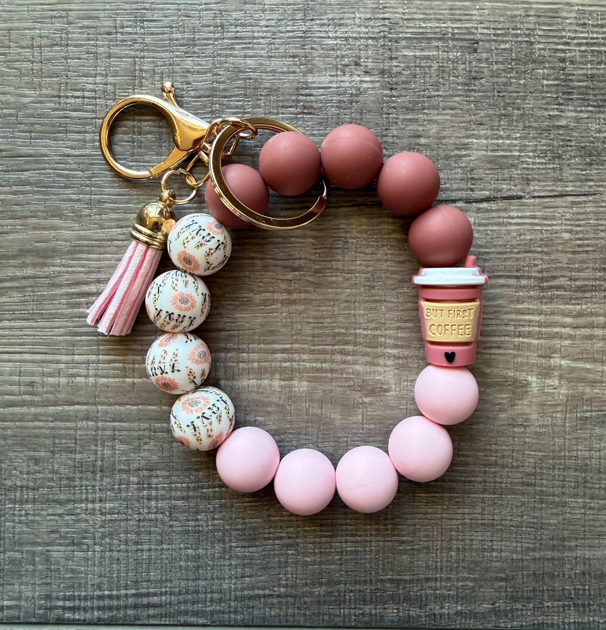 JILLIAN INK LLC - Wholesale Keychain Bracelet - But First Coffee Silicone Bead Wristlet Keychain1