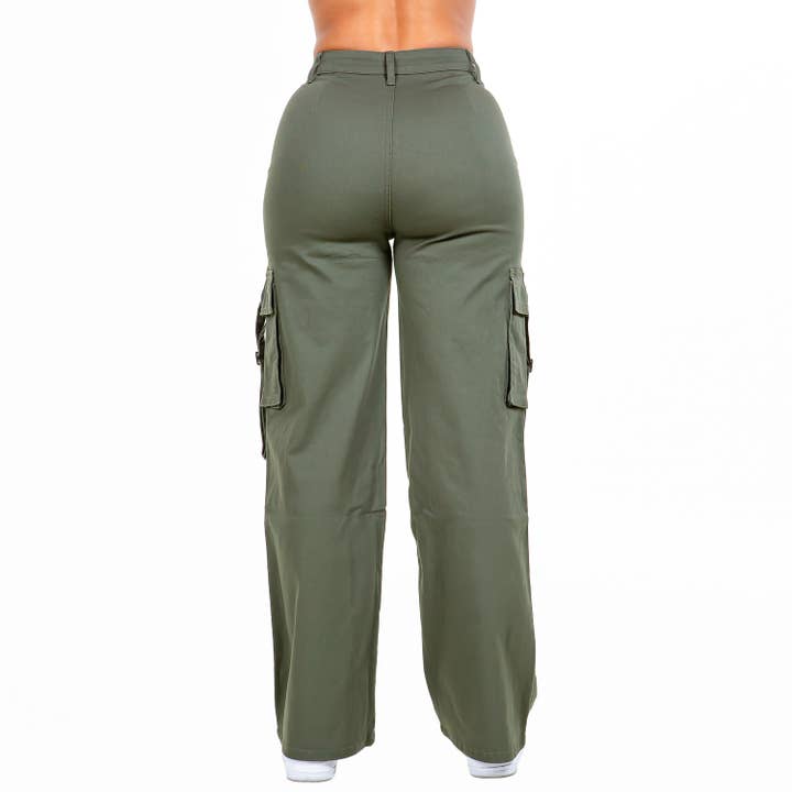American Bazi - Wholesale Pants - Women's - WIDE LEG CARGO POCKET PANTS-RJH20697