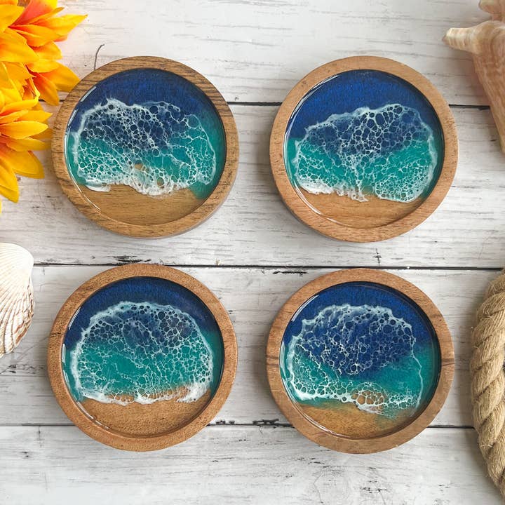 Mini Ocean Wood Coasters (set of 4) for wholesale by Citrus Waves Art