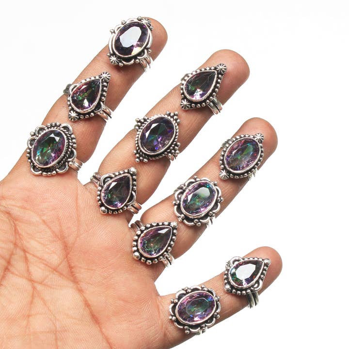 Handmade Jewels - Wholesale Cocktail/Statement Ring - Mystic Topaz Rings For Women Rainbow Mystic Topaz Crystal Handmade Rings Jewelry4