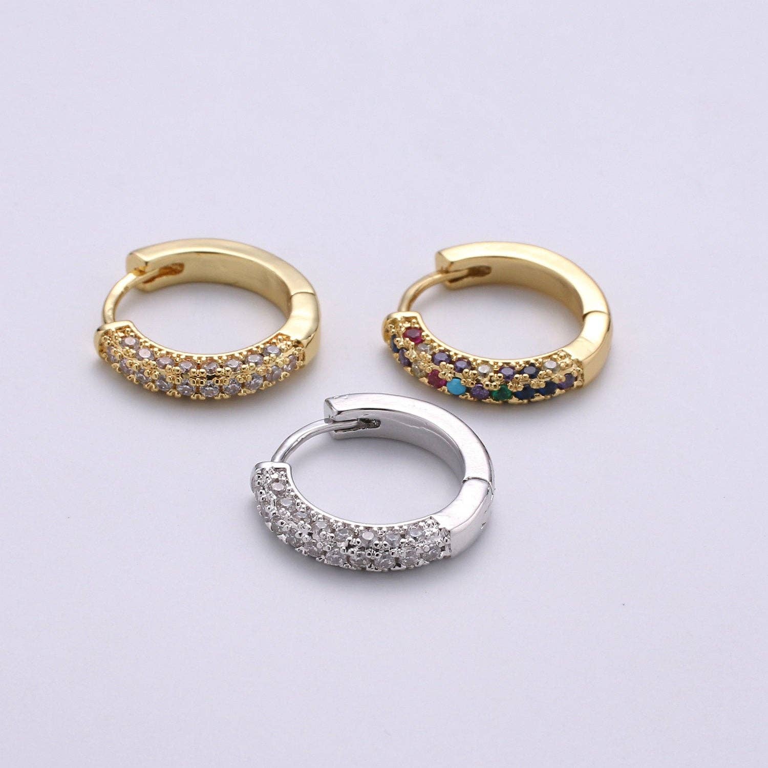 Aim Eternal - Wholesale Huggie Earrings - 1 pair 14k Gold Filled Minimalist Earring Dainty CZ Huggie Hoop Earrings Silver Earring 18mm Q113-Q1152