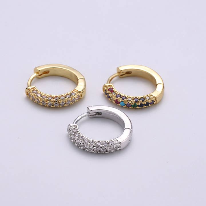 Aim Eternal - Wholesale Huggie Earrings - 1 pair 14k Gold Filled Minimalist Earring Dainty CZ Huggie Hoop Earrings Silver Earring 18mm Q113-Q1152