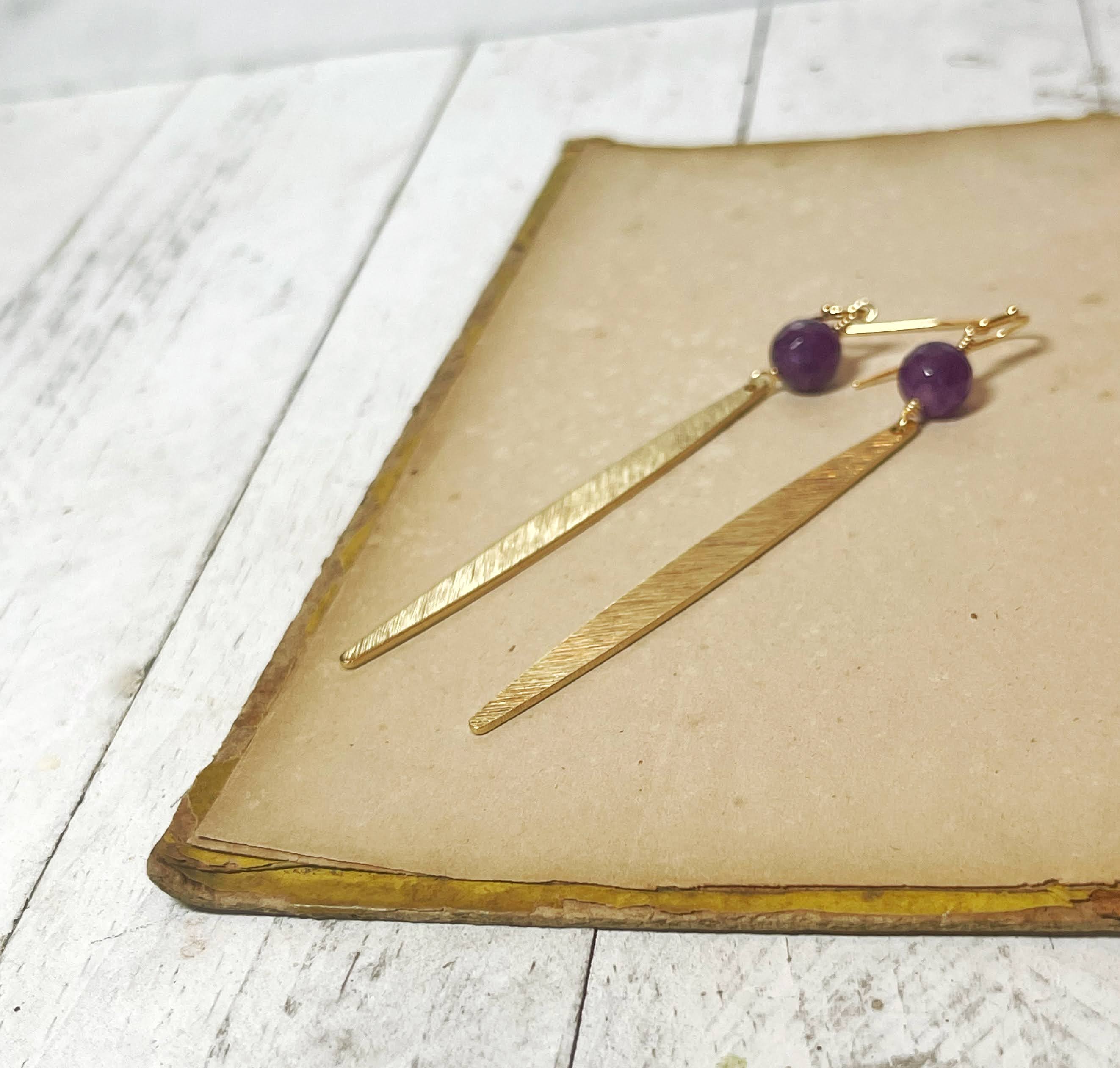 Rage Gems & Jewelry - Wholesale Dangle Earrings - Purple Quartz & Gold Textured Stick Earrings4