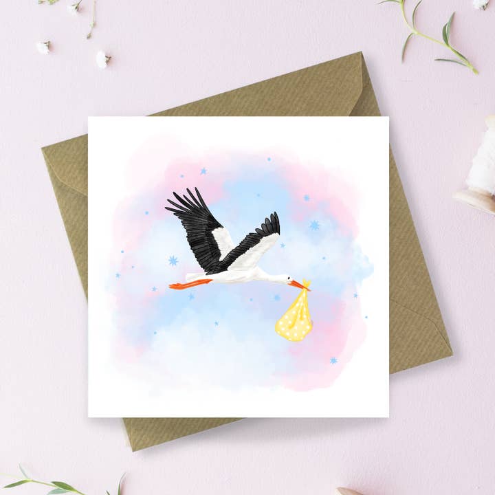 Stork Delivery Nytt babyhälsningskort för wholesale av Sayers Studio