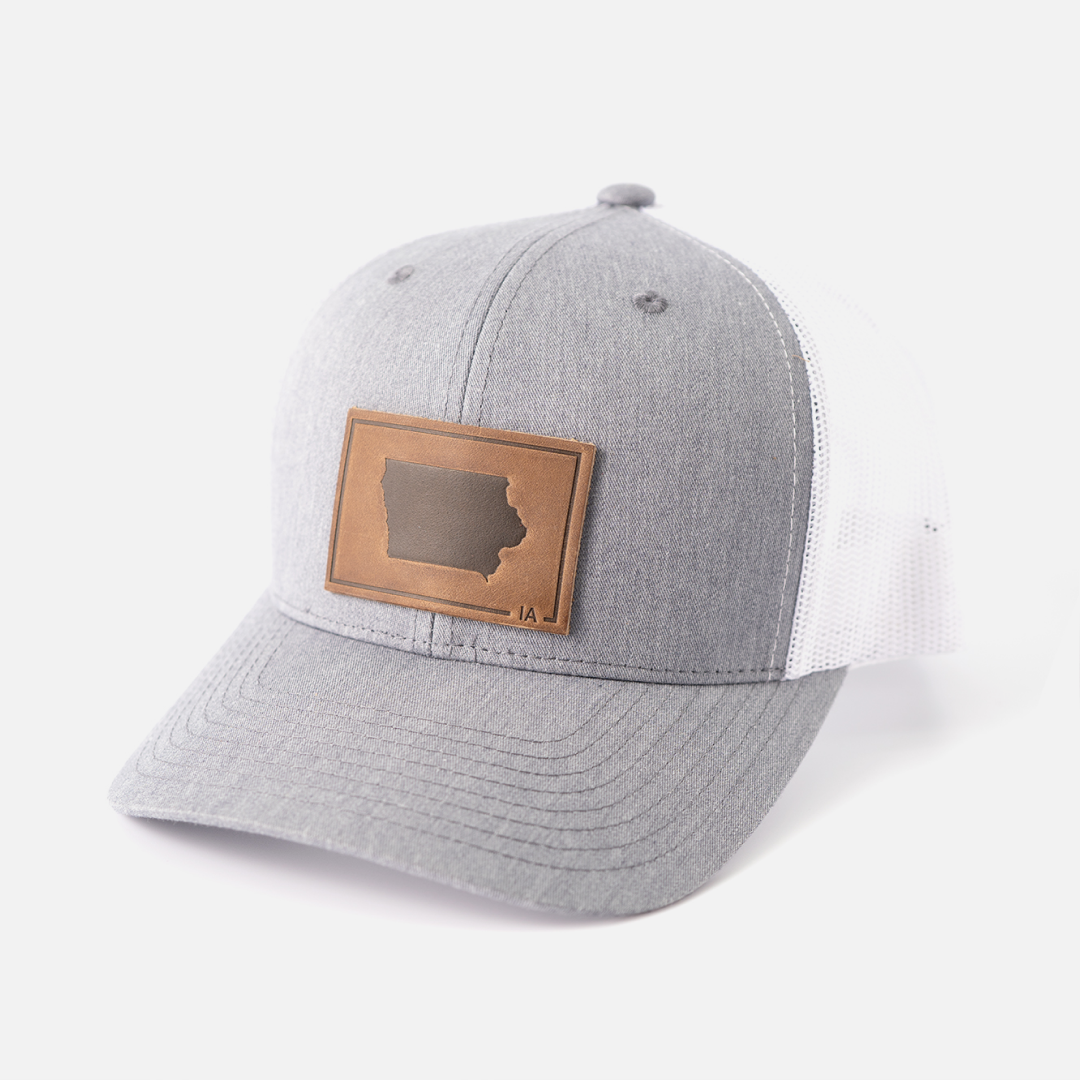 Range Leather Co. - Wholesale Trucker Hat - Unisex - Iowa Silhouette Hat | Leather Patch Trucker Hat1