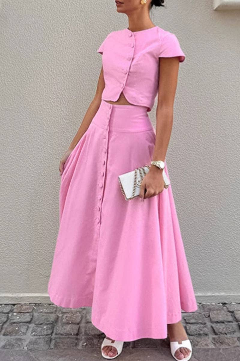 ROSA Conjunto de Saia com Detalhe de Botão Elegante para venda a revendedores na Faire1