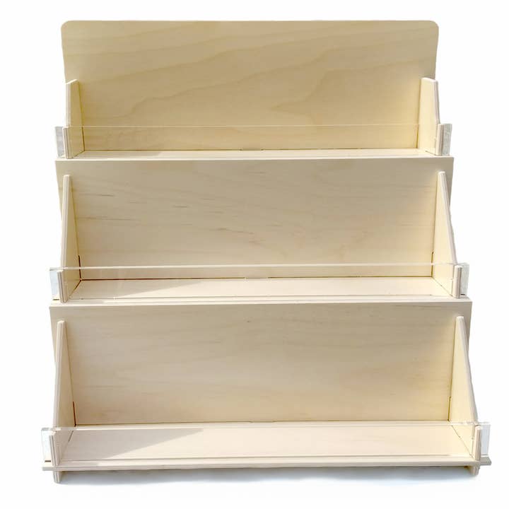 3 Tier Wood Display - 9 Pocket for wholesale by Steel Petal Press
