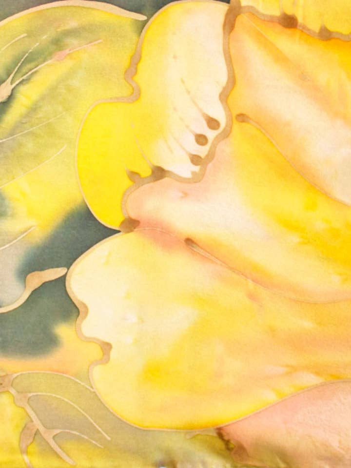 Yellow Poppy Scarf for wholesale by Poshaq Hand Painted Silk