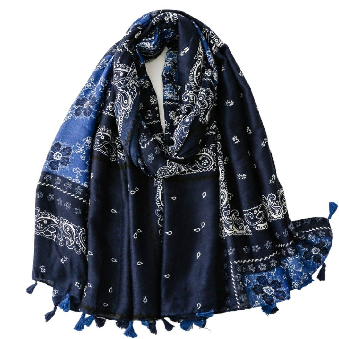 Funkyrel® Atzbranding Limited - Wholesale Scarf - Women's - Scarvii - Paisley Pattern Fringed Scarf0