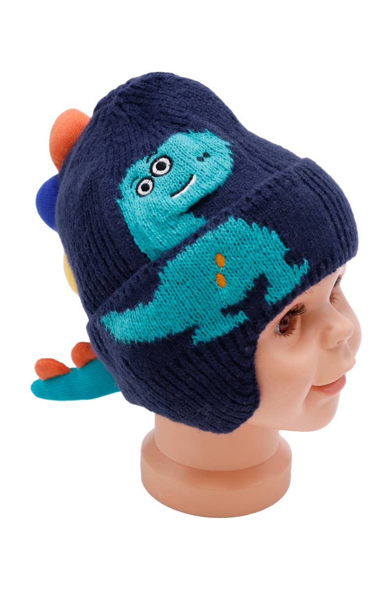 Cap Zone - Wholesale Beanie - Kinderen - Dinosaur Spike gebreide muts met oorbescherming voor kinderen3