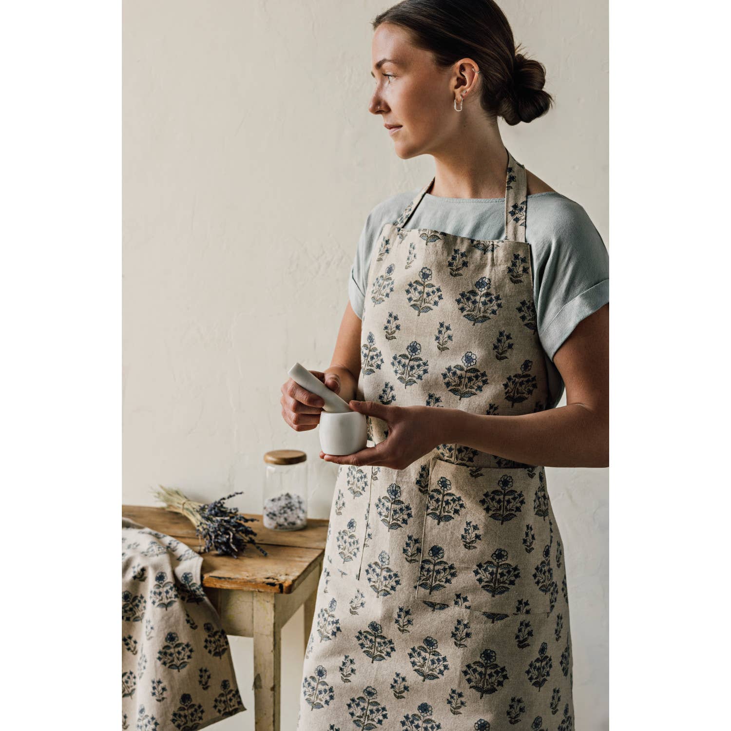 Danica Heirloom - Wholesale Apron - Salvia Block Print Apron1