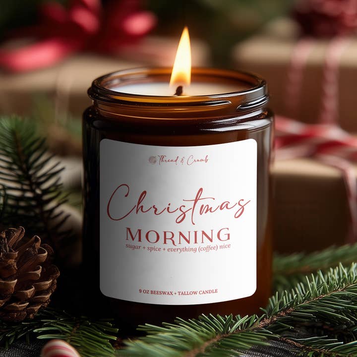 Candela di cera d'api + sego "Mattina di Natale" | Candela delle feste per la vendita all'ingrosso da parte di Thread & Crumb