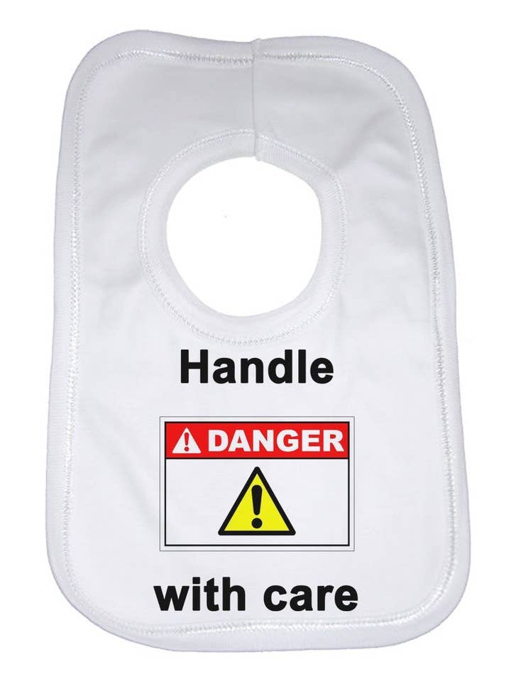 Handle With Care Baby Bib for wholesale by Little Ratbag