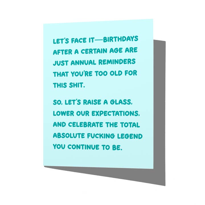 Biglietto di Auguri di Compleanno Divertente: Troppo Vecchio per Questo per la vendita all'ingrosso da parte di La Folie Press
