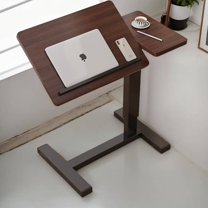 39F Inc. - Wholesale Side Table - Adjustable Overbed Laptop Table with Wheels Walnut Finish9