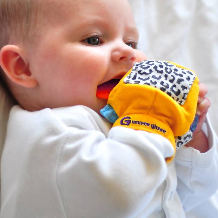 Gummee Glove Teething Mitten Yellow and Heart shaped Ring for wholesale by Gummee