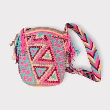 Cattleya Wayúu Mochilas Colombianas – Mala com cordão – Mulher por atacado – Mini mochila de cristal Wayúu2