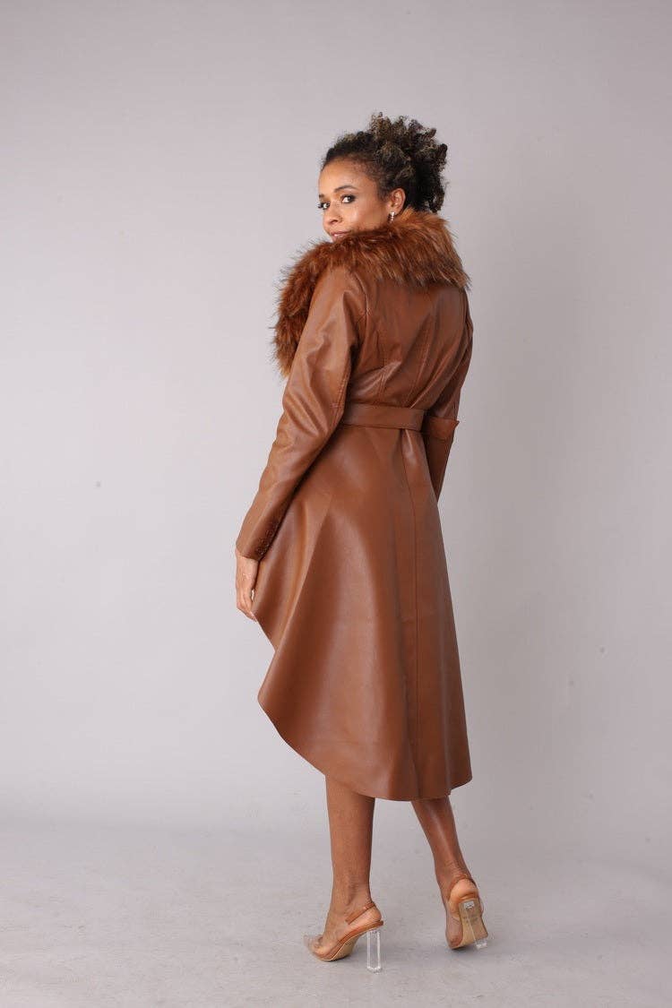 For Her NYC - Wholesale Fur/Faux Fur Coat - Women's - Leather Coat with Fur Collar -820544